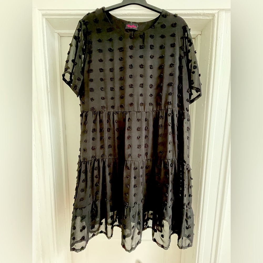 Hanna Nikole Women's Size US 16 Black Swiss Dot Sheer Tiered Dress